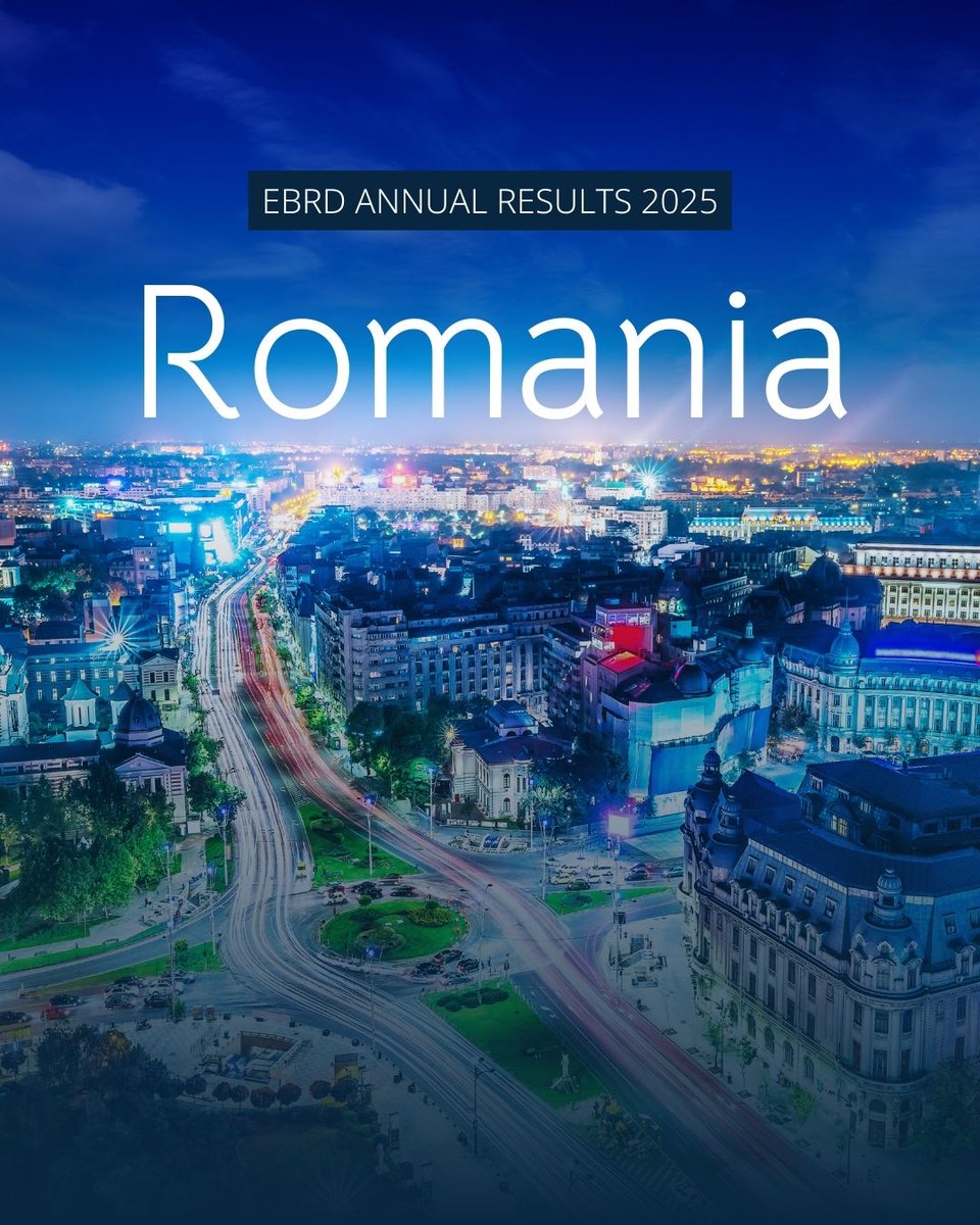 EBRD's tweet photo. We invested a record €955m in #Romania in 2025, accelerated support for 37 projects, 81% green and 86% private sector.

https://t.co/5Ev25aaXia https://t.co/FNaUBTZ9b1