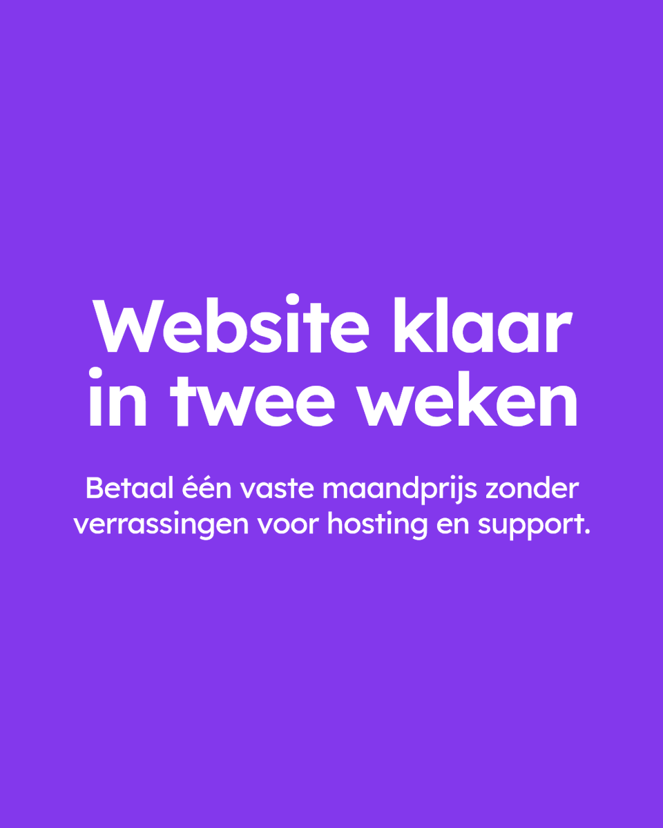 Binnen twee weken online, voor één vaste maandprijs. Zo houd je je websitebudget overzichtelijk en beheersbaar, zonder onverwachte kosten voor hosting, updates of support.