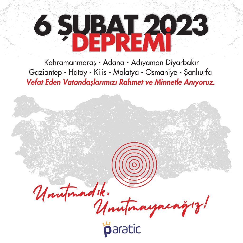 ParaticCom's tweet image. 6 Şubat 2023’te yaşadığımız büyük deprem felaketinin 3. yılında, kaybettiğimiz tüm vatandaşlarımızı tekrar saygı ve rahmetle anıyoruz. Hayatını kaybedenlere Allah’tan rahmet, geride kalanlara sabır diliyoruz. #6Şubat2023
