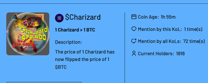 LiLiStormX's tweet photo. 🔥 $CHARIZARD
MC: $211K
CA: 9pTTktFyx6gK9Hxqh4CN7ER2Pcn8ahwtWz6FXY6mpump

• Coin age: ~2 hours
• KoL mentions: 72 total
• Current holders: 1,816 https://t.co/OrCMdBHJ5Z