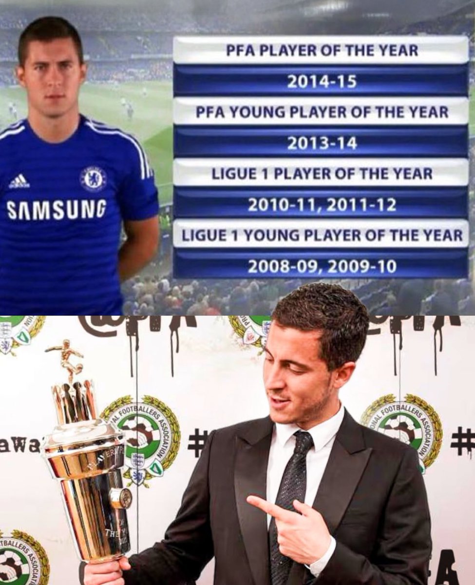 BlueboyNk's tweet image. Hazard won player of the year award between the ages of 18-24 every season