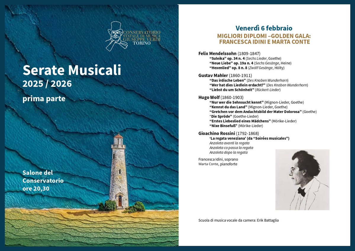 ConservatorioTo's tweet image. 🎶Voce e pianoforte si incontrano questa sera, venerdì 6 febbraio alle ore 20.30, per le Serate Musicali del #ConservatorioTorino: un percorso musicale che attraversa l’Ottocento europeo tra poesia, sentimento e racconto intimo. Prenotazioni al link: eventi.conservatoriotorino.eu