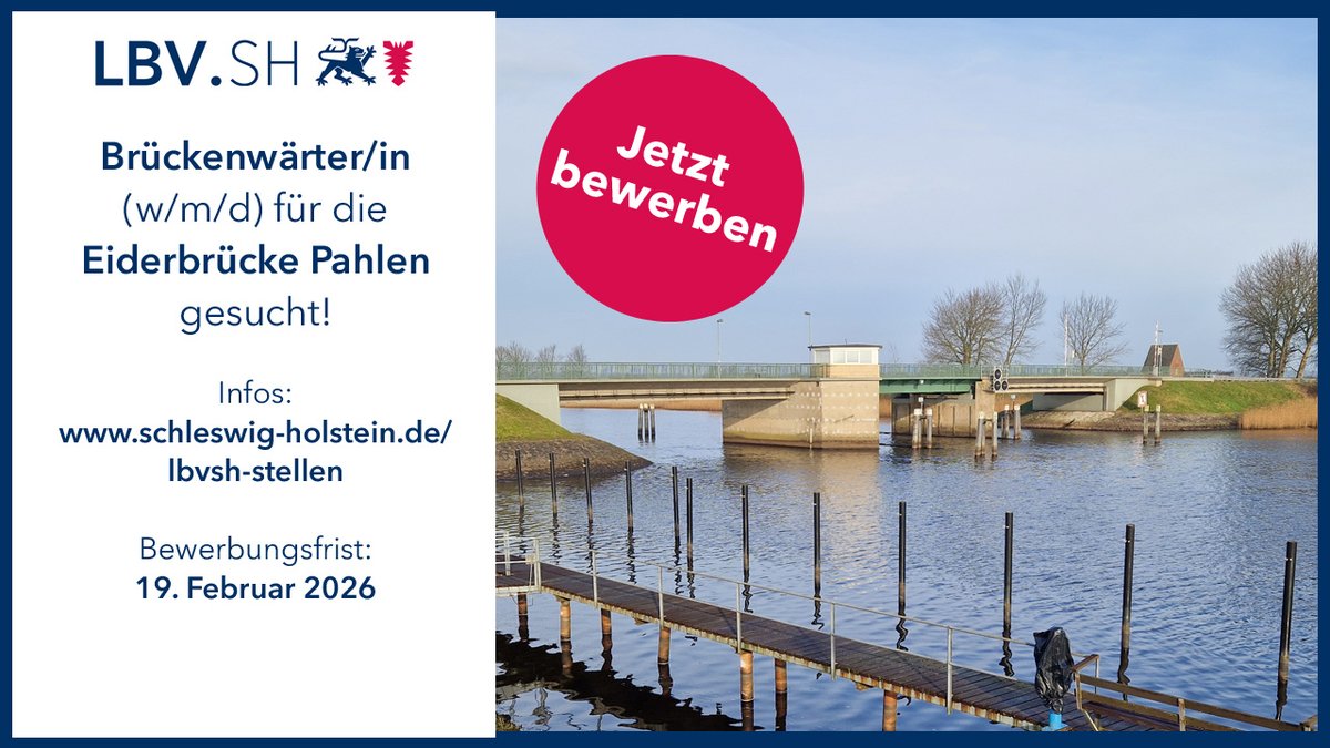 Handwerklich erfahrene Person als Brückenwärter/in (w/m/d) für die Eiderbrücke Pahlen gesucht!

Weitere Infos: schleswig-holstein.de/lbvsh-stellen