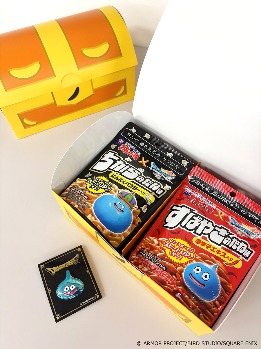 kameda_kakitane's tweet image. 『ドラゴンクエストVII Reimagined』コラボ記念
　　　　＼宝箱から“たね”を発見！？／
フォロー&amp;amp;リポストプレゼントキャンペーン開催✨
 
ちからのたね3袋、すばやさのたね3袋、
メタリックなスライムのピンズ1個を
特製宝箱ケースに入れて10名様にプレゼント🎁
 
【応募方法】…