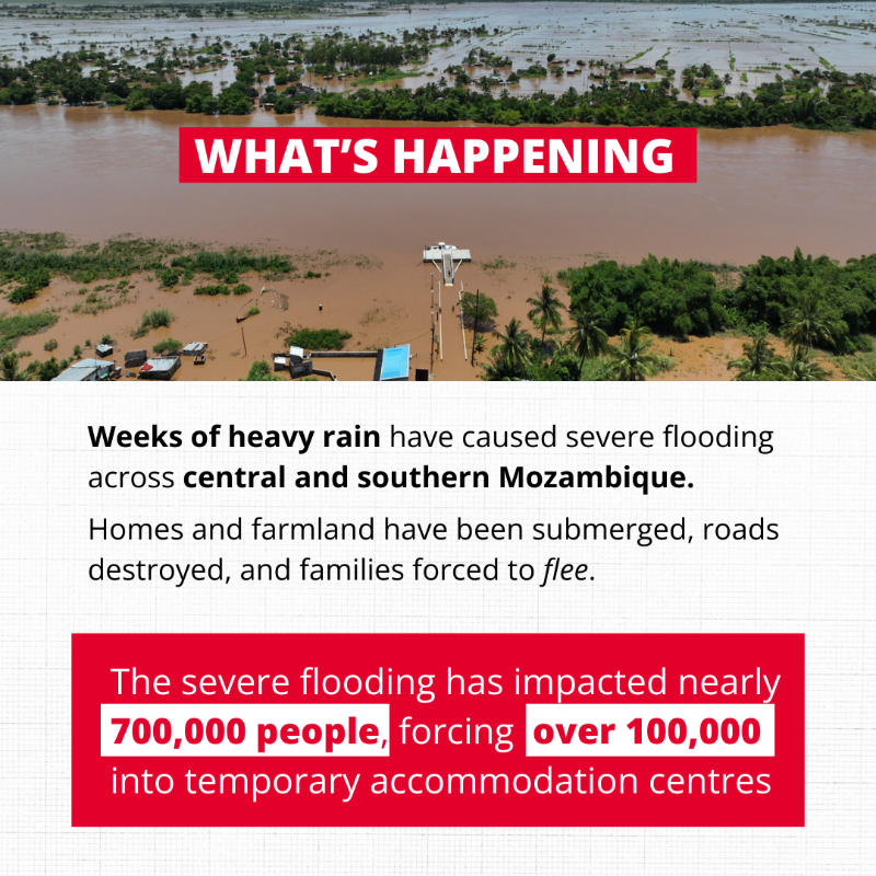 WFP's tweet photo. 🔴 WFP is on the ground delivering critical food assistance to families affected by devastating floods in #Mozambique.

Swipe to learn more about what’s happening and how you can help 👉