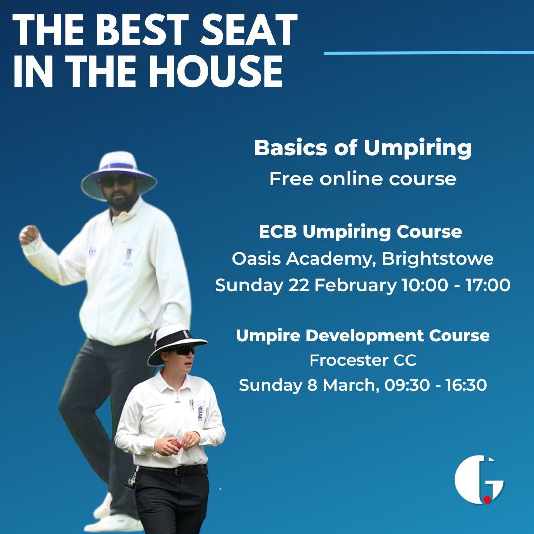 GlosCricketFdn's tweet photo. Take the best seat in the house 🏘️ Become a trained umpire, a vital part of the game 🏏

Courses are starting soon. So if you've ever thought about being an umpire, now's the time to sign up 👉https://t.co/LjkqaeYgup

#CricketForAll #GRACEGlos #Umpiring https://t.co/ydR5hKEFpJ