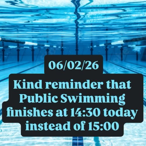 Due to the <a href="/SwimWales/">Swim Wales</a> Regional Racing Series competition this weekend, public swimming will finish at 14:30. 
Good luck to all the competitors!
