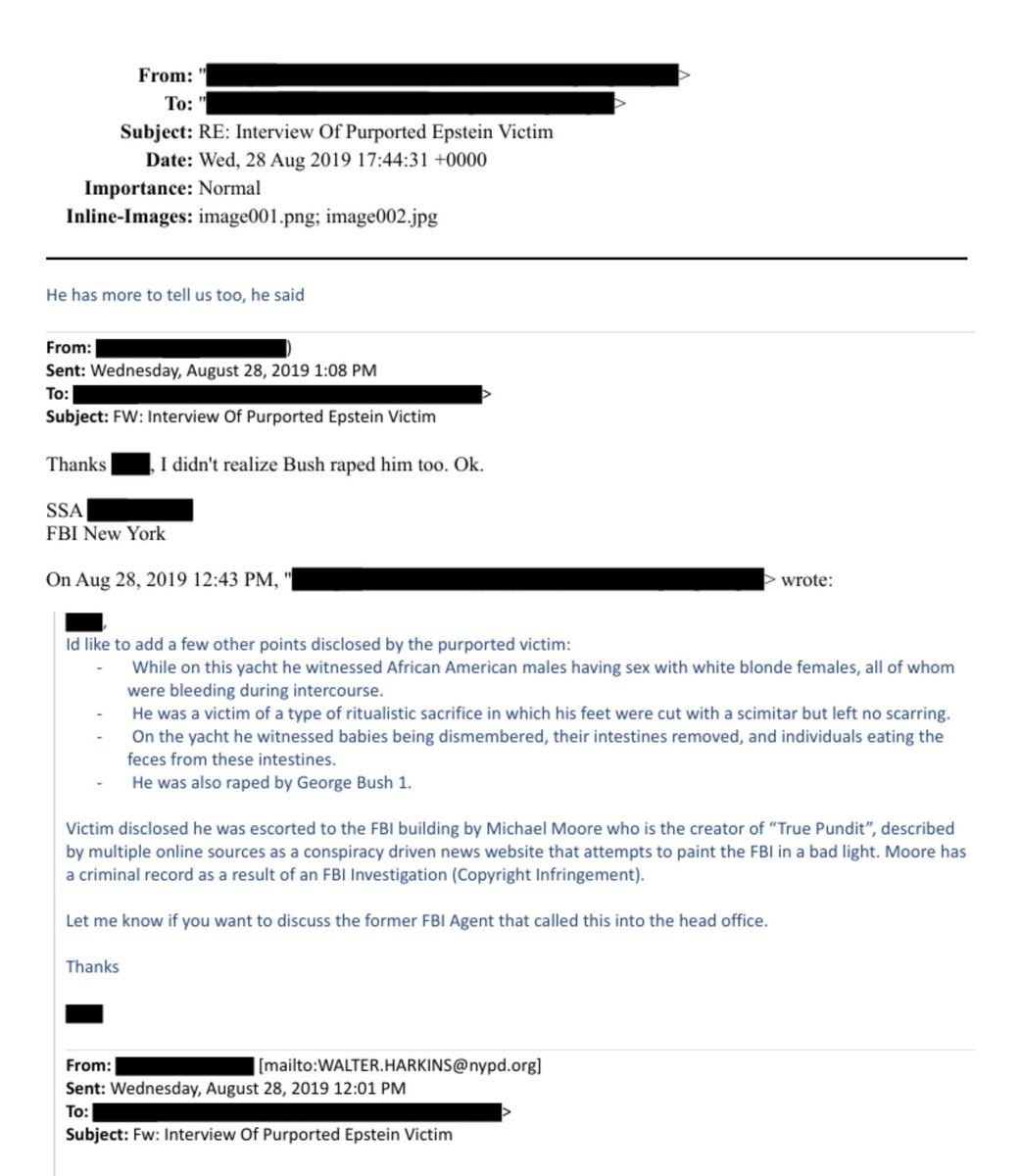 The average viral tweet on "the Epstein Files" might as well exist in some deranged hallucinatory vortex.

A crazy person contacted the FBI after Epstein's death in 2019, claiming to have "recovered repressed memories" that he (a man...) was raped by Epstein and Bill Clinton two