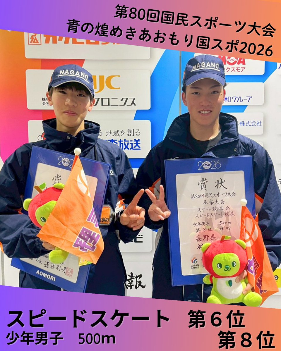 naganokyogi2028's tweet photo. ＼青の煌めき #あおもり国スポ冬季大会／
＼#スピードスケート 競技⛸／

🌟＃長野県 入賞者🌟

🔶500m
＜成年男子＞
高見澤匠冴 選手(＃専修大) 5位🔥
＜成年女子＞
北原伊織 選手(＃大東文化大) 1位🥇
曽我こなみ 選手(＃株式会社日本ハウス・ホテル＆リゾート) 4位🔥
⇓ https://t.co/Mafpy2vwBx