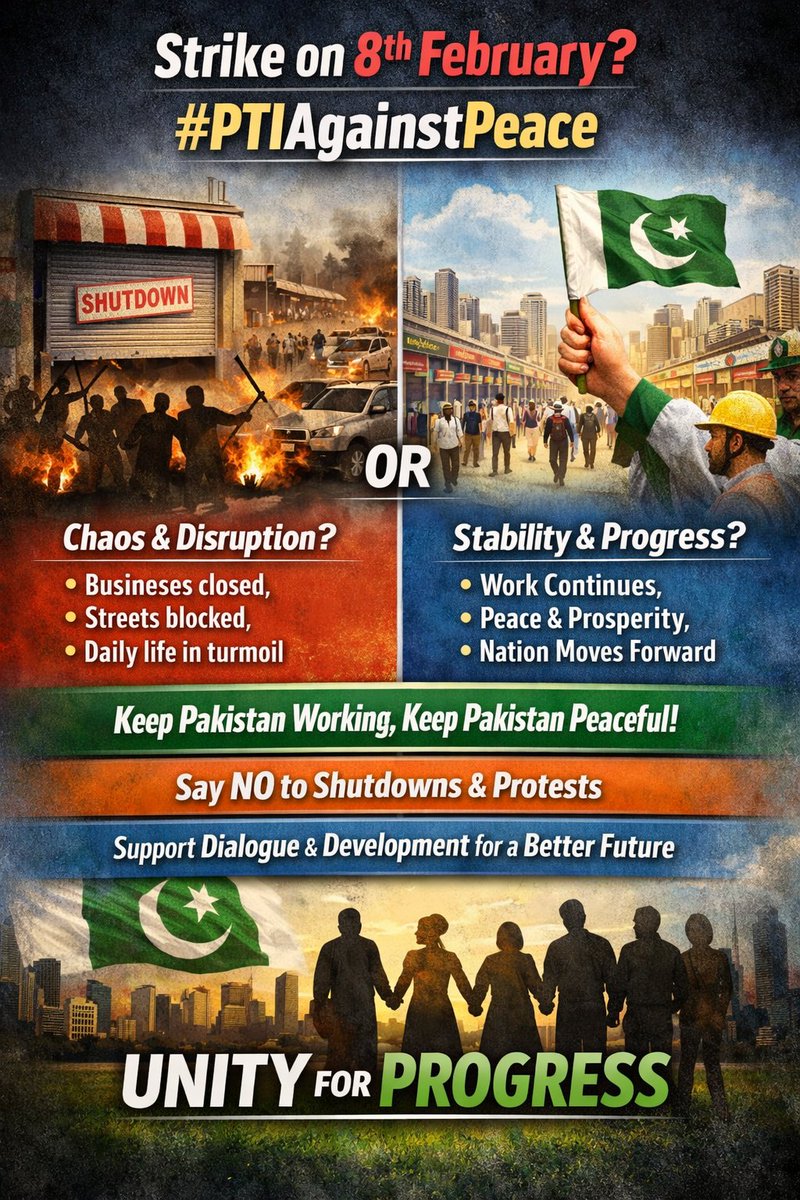 Keep Pakistan Working, Keep Pakistan Peaceful!
Say NO to Shutdowns &amp; Protests
Support Dialogue &amp; Development for a Better Future
#PTIagainstPeace