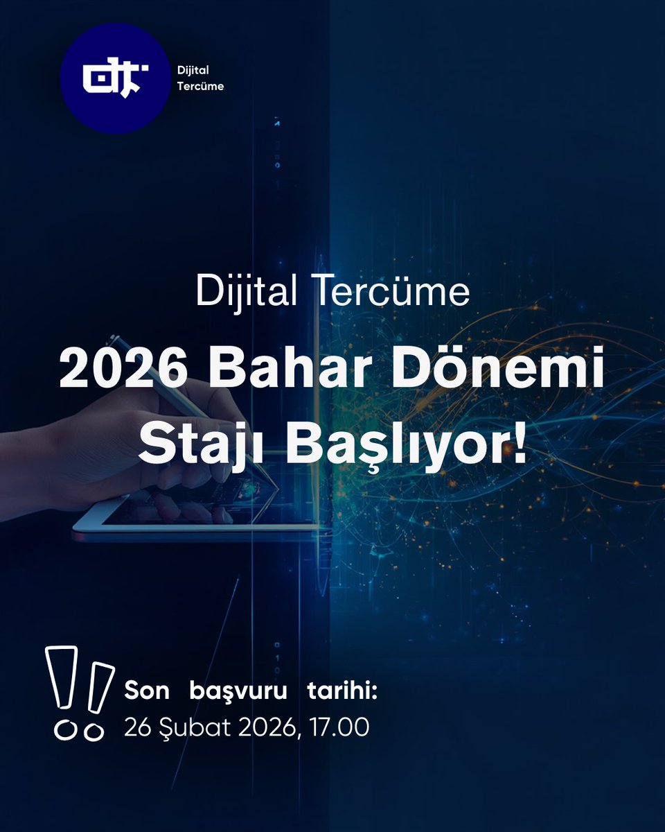 BAŞVURU YÖNERGESİ:İlan metnindeki yazım yalnışlarının ve anlatım bozukluklarının düzeltilmiş halini; özgeçmişinizi, niyet mektubunuzu ve ön yazınızı ard arda ekleyerek direk olarak ik@dijitaltercume.com mailine deadline süresi içinde iletmeniz zorunludur.

linkedin.com/company/dijita…