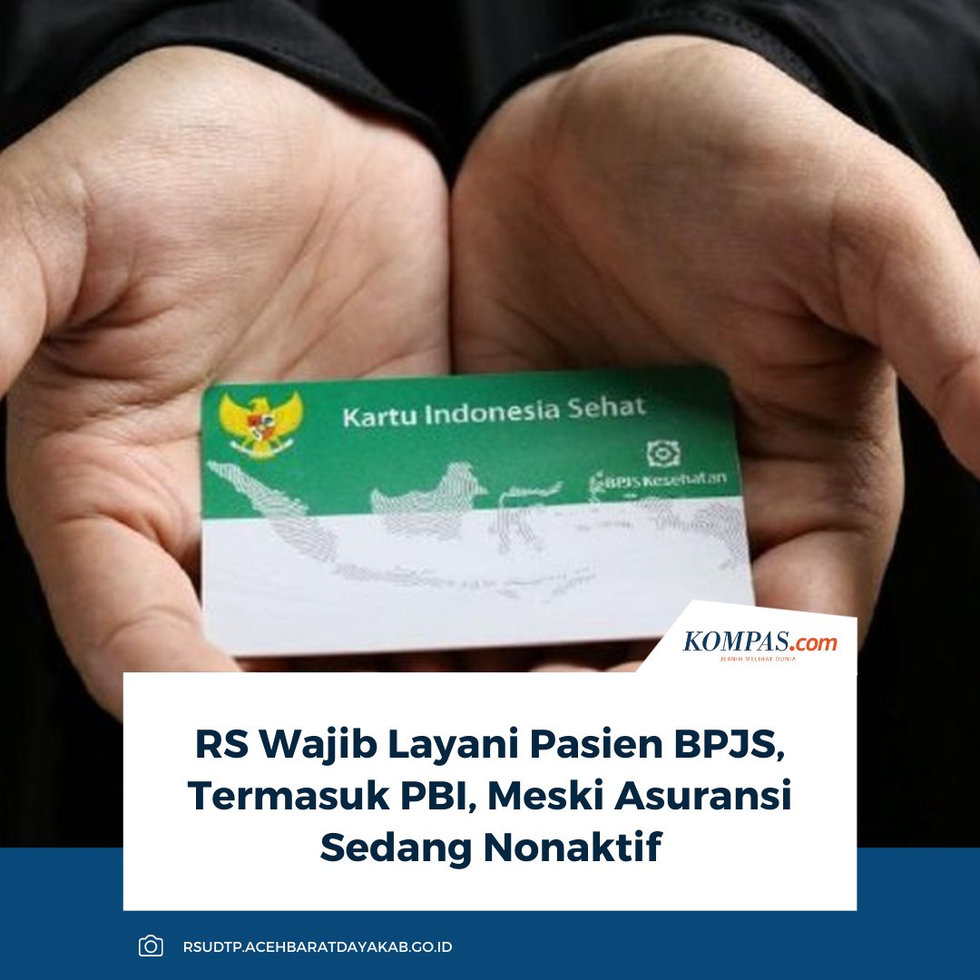 kompascom's tweet image. BPJS Kesehatan menegaskan rumah sakit tidak boleh menolak pasien, termasuk peserta PBI yang statusnya non-aktif. Pasien tetap bisa berobat dan mengurus administrasi di rumah sakit atau puskesmas.

Baca selengkapnya: nasional.kompas.com/read/2026/02/0…

~RK #BPJS #PBI #pasien