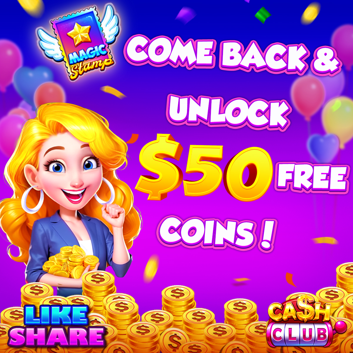 CashClubCasino's tweet photo. 🏆Who is ready for a Jackpot day? 
💰We have UP TO $50 COINS waiting just for you! 
💖All you have to do is click the link and start spinning --> https://t.co/8bur8BkfY2
👉DAILY GIFT ON WEBPAGE--> https://t.co/yqD0cfydad

#CashClub #Jackpot #CasinoGames #FreeSlots #SlotDay https://t.co/tlLnJFvyu2