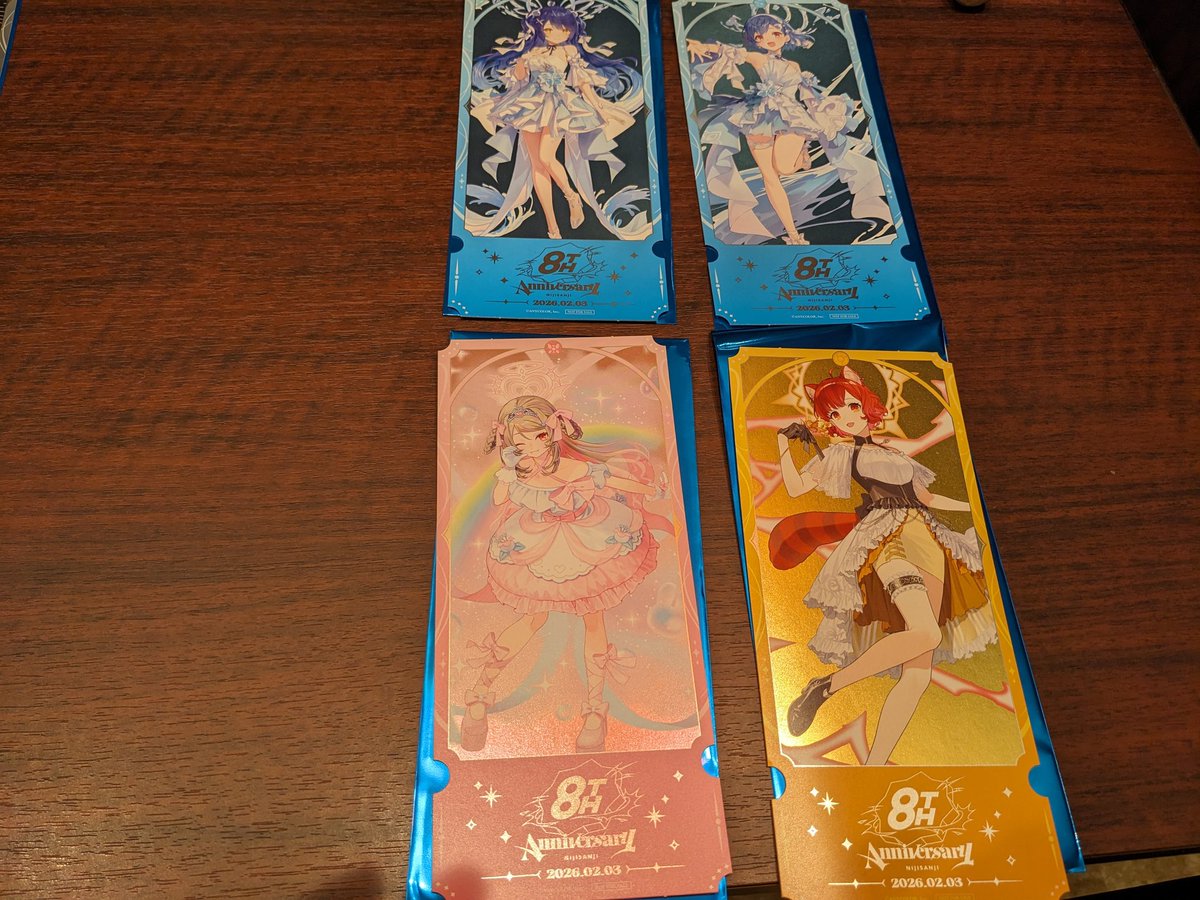 Z7txO's tweet photo. 【交換】にじさんじ 8th 8周年 特典 チケット風カード 池袋ストア

譲）画像の物

求）同種🧸🌙＞❤️‍🩹、🍰🧁、💯🦂、🍹

本日か後日池袋にて直接交換お願いします。
好条件の方を優先する場合があります。 https://t.co/4iawPWkuUb