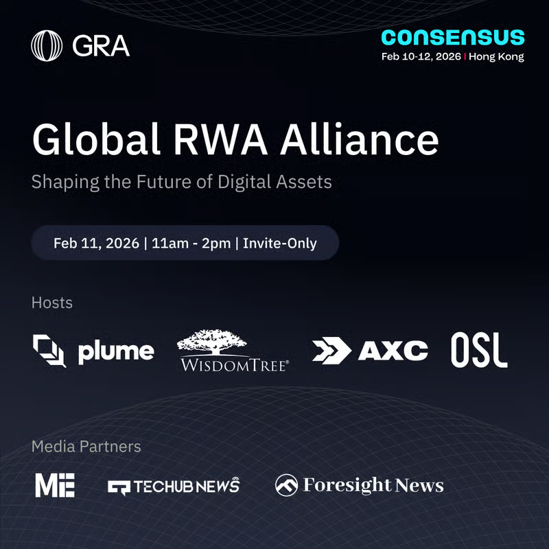 🔥 Consensus 2026 Hong Kong RWA highlight

AXC Labs is co hosting Global RWA Alliance in HK – Shaping the Future of Digital Assets with <a href="/plumenetwork/">Plume</a>, @wisdomtreefunds, <a href="/osldotcom/">OSL</a> and ecosystem partners during @Consensus2026

📅 Feb 11, 2026 · 11:00–14:00

An invite only