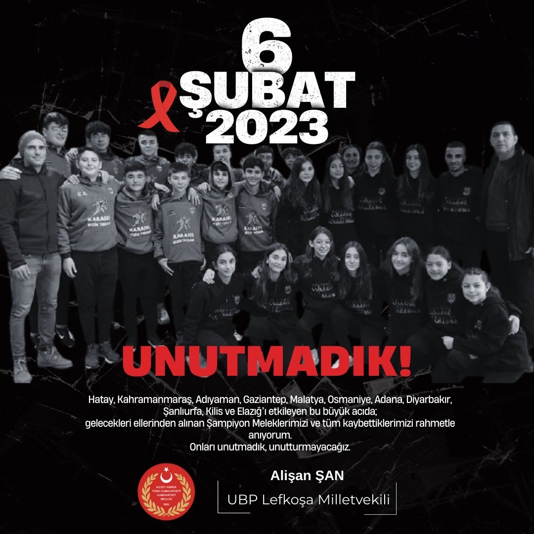alisansankktc's tweet photo. 6 Şubat 2023…
Yalnızca şehirleri değil, yüreklerimizi de enkaz altında bırakan bir felaket.
Bu büyük acıda;
gelecekleri ellerinden alınan Şampiyon Meleklerimizi ve tüm kaybettiklerimizi rahmetle anıyorum.
Onları unutmadık, unutturmayacağız.

Alişan Şan
UBP Lefkoşa Milletvekil https://t.co/ptsEMHRW2p