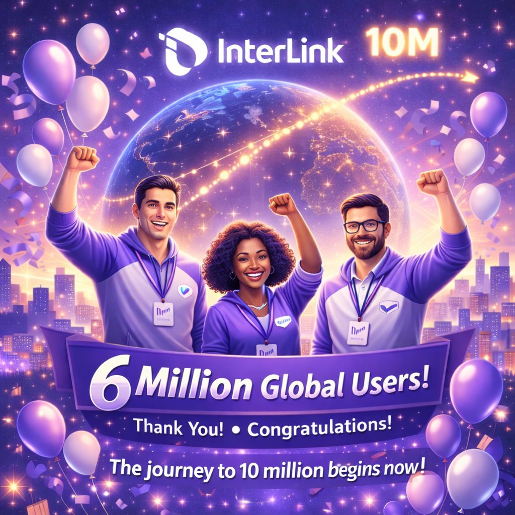 Congratulations to InterLink on reaching an incredible milestone of 6 million users 🎉

This achievement represents more than growth—it reflects a global community built on trust, real human participation, and long-term vision. 

As Ambassadors, we are proud to contribute to a