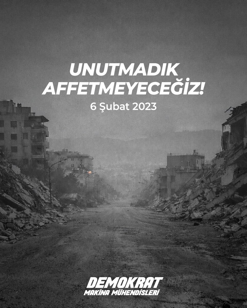 6 Şubat depremlerinde kaybettiklerimizi anıyoruz.

Unutmadık, Affetmeyeceğiz!

Dayanışma, bilim ve teknik ile geleceğimizi yeniden inşa edeceğiz.

#DemokratMakinaMühendisleri
#MMOİstanbul
#Yeniden
#GelecekBiziz