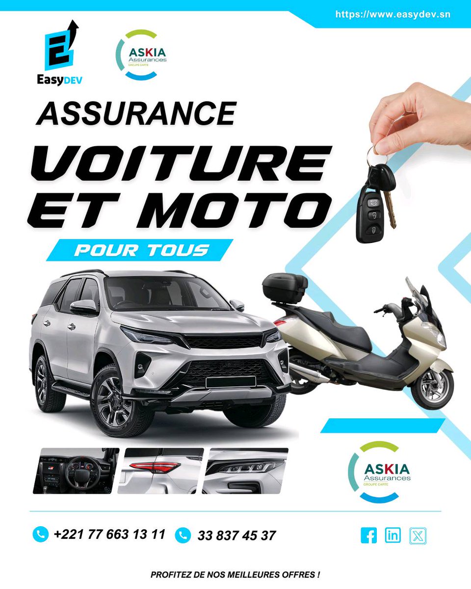 Easydevsn's tweet photo. Assurance automobile et moto sur mesure🔹

Chez Easydev, nous nous engageons à vous offrir des solutions d'assurance adaptées à vos besoins. 
Découvrez comment nous pouvons vous accompagner.

#easydev #AssuranceAuto #automobile #motos #partenariat #sérénitéautravail https://t.co/g7zmXQTcY6