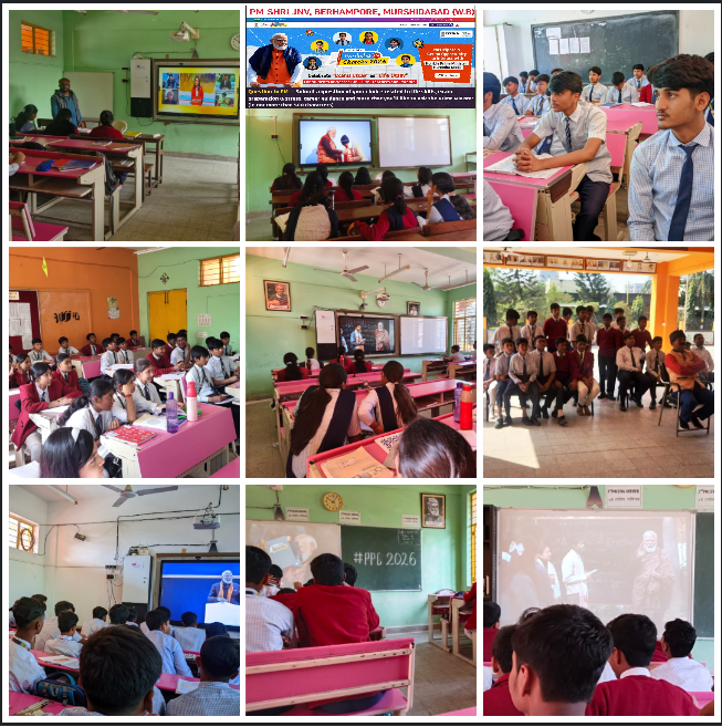 jnvmsdwb's tweet photo. Students of PM SHRI SCHOOL, JNV, MURSHIDABAD, W.B. are watching the interaction and enjoying the most awaited #PPC2026 Live telecast Programme in which facts, tips, mantras given by the Hon’ble Prime Minister for exams. #JNVActivity #NVS #NEP2020
@NVS_HQ
@EduMinOfIndia
@PMOIndia https://t.co/OXiEwLEVJz