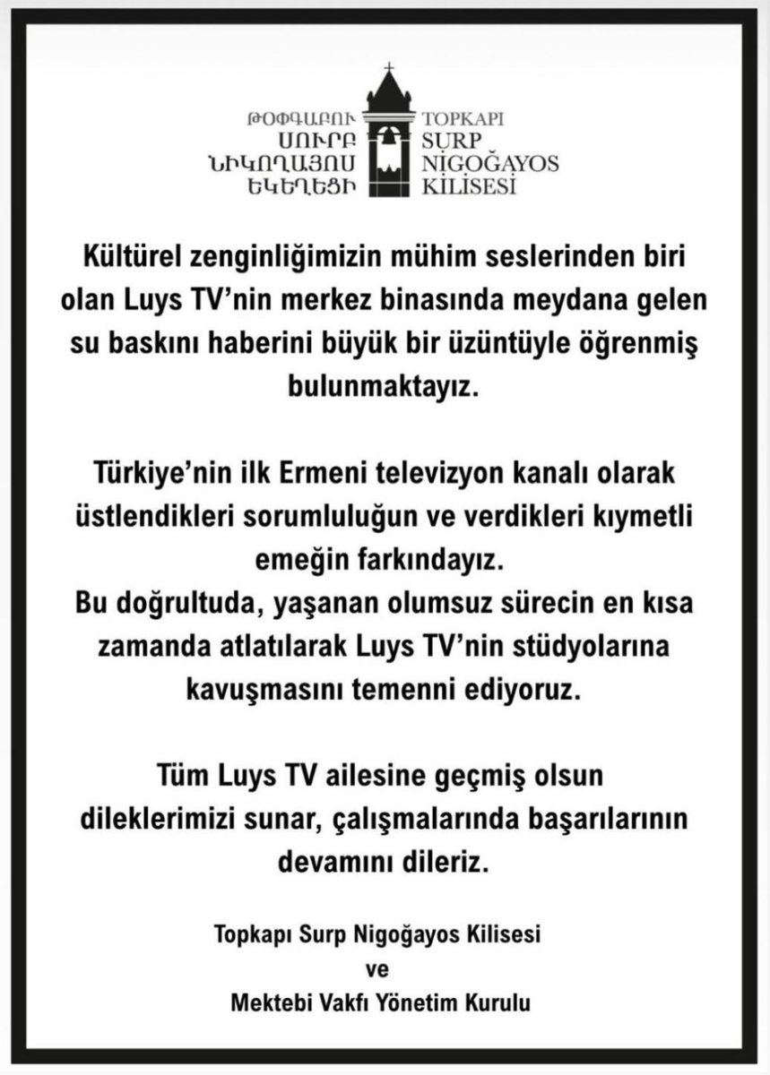 luystv's tweet photo. Destek ve geçmiş olsun dileklerini ileten tüm kurumlara teşekkür ederiz. Dayanışma iyi ki var 🙏
#TürkiyeErmenileriPatrikliği
#KaragözyanOkulu
#SurpNigoğayosErmeniKilisesiVakfı
@Lusavoric 
@luysmedia https://t.co/lg7SdxTxdg