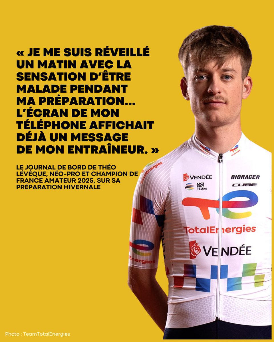 Champion de France amateur en juin dernier, Théo Lévêque est passé pro chez TotalEnergies. En marge de sa première course ce vendredi sur la Muscat Classic, il nous raconte sa préparation hivernale et l’envers du décor du quotidien d’un cycliste. 

Lien en réponse.