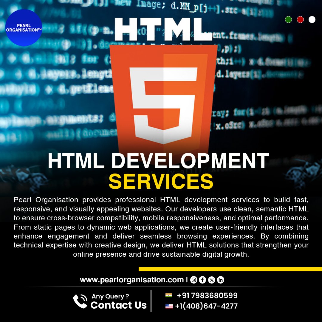 pearlorgs's tweet photo. Build fast, responsive, and SEO-ready websites with expert HTML Development Services designed for performance and scalability.
🌐 https://t.co/7Xwf36jCC9
📞 +91 7983680599 | +1 (408) 647-4277
#PearlOrganisationReviews #HTMLDevelopment #WebPerformance https://t.co/FgQhL1SmBy