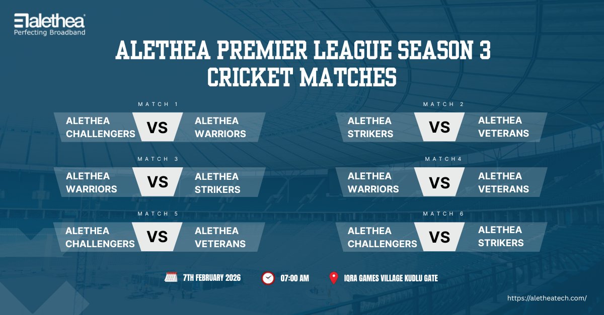 This Saturday, #AletheaPremierLeague – Season 3 brings a full day of #cricket, team bonding, and fun beyond work 🏏

📅 Feb 7, 2026 | ⏰ From 7:00 AM
📍 Iqra Games Village, Kudlu Gate

Follow live match updates on CricHeroes: cricheroes.com/tournament/183…

#AletheaTech #Sports
