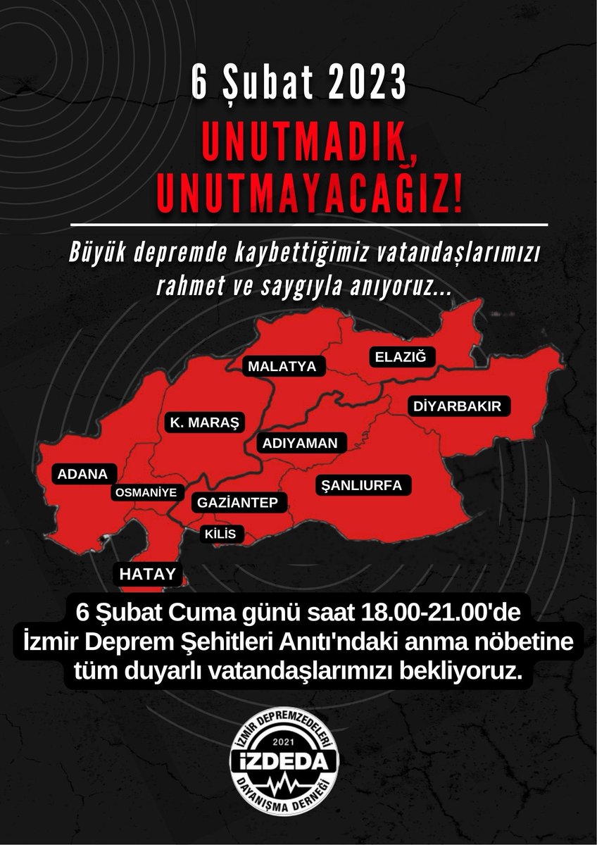 izdeda's tweet photo. 6 Şubat 2023 saat : 04.17 de gerçekleşen büyük depremde kaybettiğimiz vatandaşlarımızı rahmet ve saygıyla anıyoruz. 
#6subat2023 #deprem #unutmadık https://t.co/vUrseIQT4n