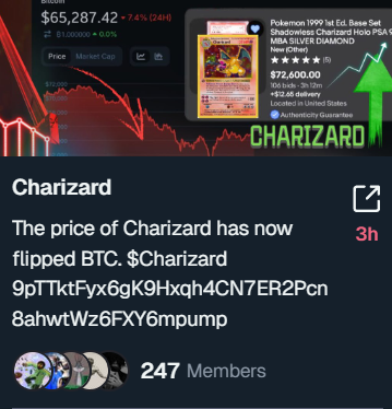 qkl9963's tweet photo. 🎉 This GEM used GMGN to precisely target $Charizard, successfully winning $5679 from $1089. Intelligence tools work in tandem to help you capture the next hot topic.

Play and Earn #meme Ultimate Crypto Strategy: Chain Scanning Tool + Smart Money Push = 100x Flip Myth

One-Click Copy Trading Smart Wallet: https://t.co/Kwd6YSL2sj

CA: 9pTTktFyx6gK9Hxqh4CN7ER2Pcn8ahwtWz6FXY6mpump

Token Candlestick Chart View:

gmgn: https://t.co/u83Q5YrZnp

OKX Wallet: https://t.co/os9bfwjlxf

Filtering methods video, practical tutorials all in one place 👇

Video tool link: https://t.co/UP18iqIfDf

🔥Narrative summary from Debot https://t.co/6XGgCC6wjx

Narrative Summary: The Charizard token originated from a tweet by lah hdoomy about the theme "1 Charizard > 1 BTC," against the backdrop of Pokémon fans discussing Charizard as the ultimate meme icon, humorously comparing it to a symbol of ultimate wealth surpassing Bitcoin. Its logo showcases the iconic image of Charizard, the dragon with its wings spread wide, radiating flames.

TGbot Trading Tool: https://t.co/T2Xa76fadk