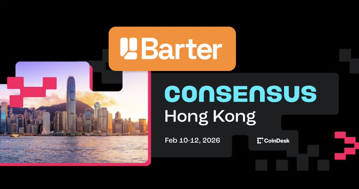 <a href="/BarterDeFi/">Barter</a> team will be in Hong Kong for <a href="/consensus_hk/">Consensus Hong Kong</a> 🇭🇰

If you’re in town and want to talk execution, liquidity or where DeFi is actually going next, let’s grab a coffee or catch up at a side event!

DMs open 🤝