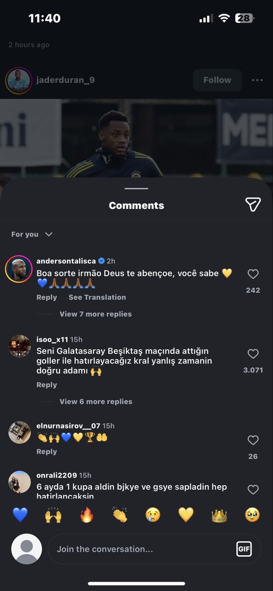 Talisca malı duranın fake hesabina yorum atmis