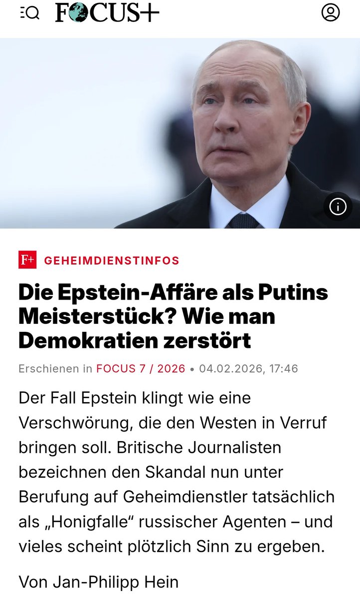 Epstein ist doch nur das Opfer eines "Meisterstücks von Putin"...😂 Bitte exakt so nachsprechen liebe Karriere-"Journalisten". Ging doch beim Impf-Märchen, Offarims Märchen, Shelby Linns Erfindungen etc. genauso😂 Wenn nicht mehr haltbar dann wieder "Sensationelle Kehrtwende"😂