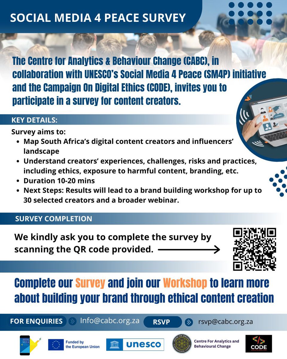 TheCABC's tweet photo. This survey aims to better understand creators' experiences, challenges, risks, and practices, including ethics, exposure to harmful content, branding, etc  How to take part Simply scan the QR code below to access the survey. https://t.co/TCsjjAYBz2