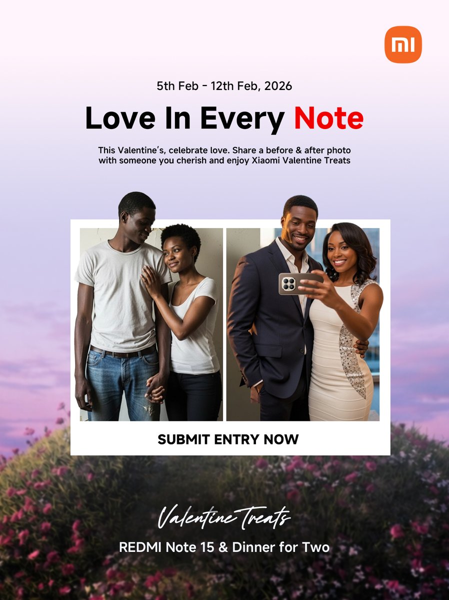 XiaomiNigeria's tweet photo. Share a before & after photo or video with someone you cherish and tell us why they matter to you.
How to enter:
๐ธ Post on your feed
๐ Tag @XiaomiNigeria and add #LoveInEveryNOTE #REDMINote15Series
๐ Tag your location in the caption
Because love shows up in every moment, every memory, every NOTE. ๐ซ
#LoveInEveryNOTE #REDMINote15Series