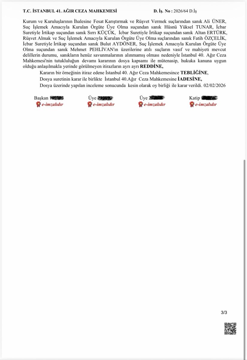 İBB Davasında aralarında Ekrem İmamoğlu, Resul Emrah Şahan, Ramazan Gülten ve Aykut Erdoğdu’nun da bulunduğu “105 tutuklu” sanık yargılanıyor. İddianamenin kabulünden bu yana 1 kişi dahi tahliye edilmedi.

Geçtiğimiz haftalarda davaya bakan İstanbul 40. Ağır Ceza Mahkemesi