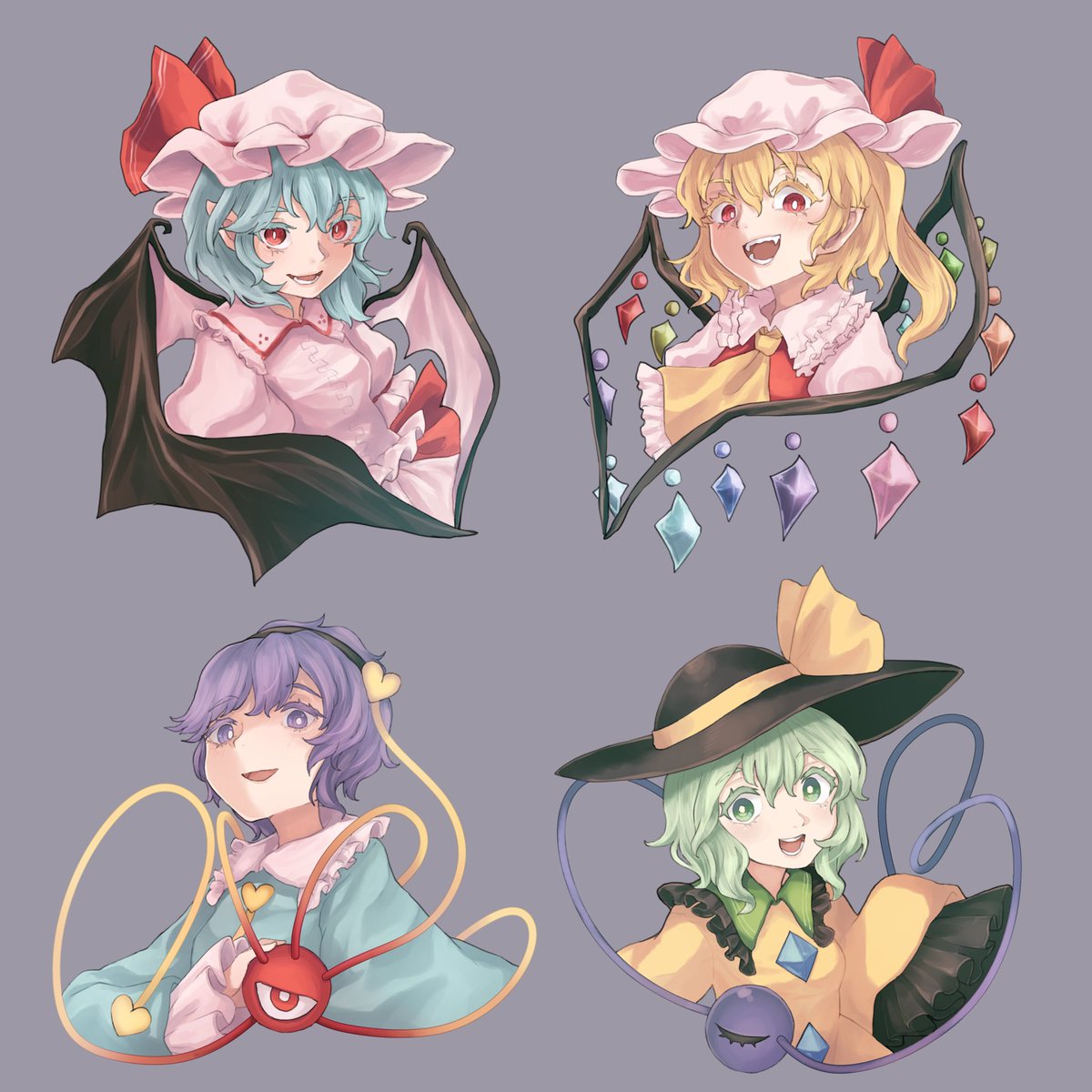 4人揃ったので改めて。
いろんな角度で顔描きたかったのと、笑う時のイメージの違いを出したかった的なやつです。