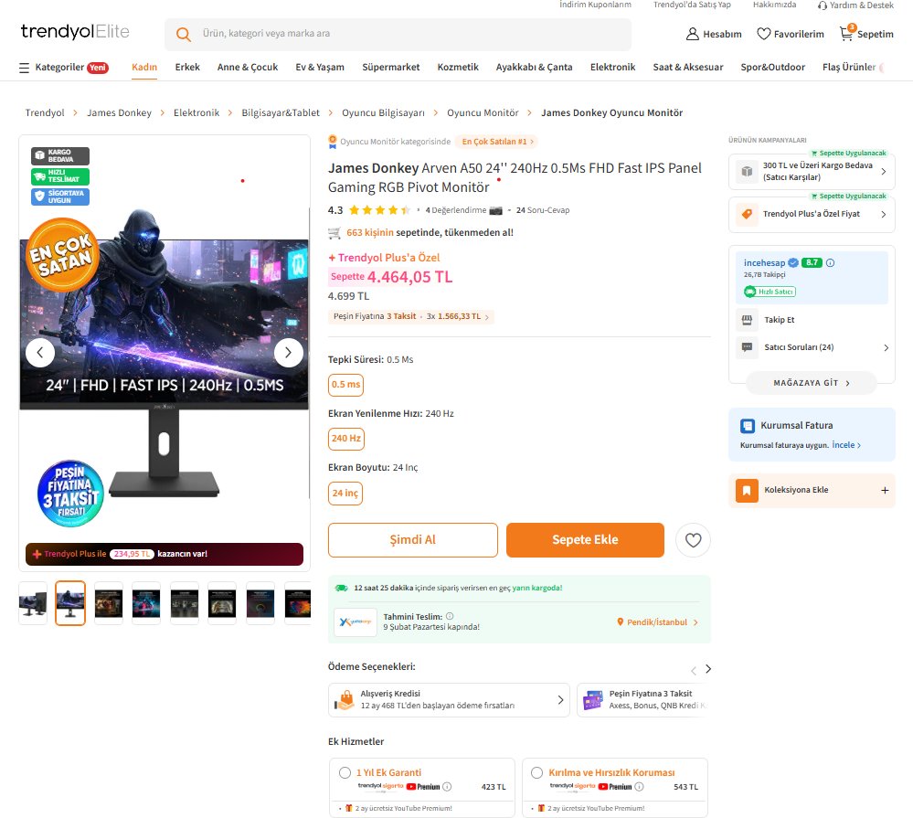 🔥🔥🔥 4464₺ (💥Trendyol Plus'a özel fiyat - ✅ Sıfır ölü piksel garantili) James Donkey Arven A50 24'' 240Hz 0.5ms Fhd Fast IPS Panel Gaming Rgb Pivot Monitör 
🔗 ty.gl/df9gemhsweu7v

#işbirliği #incehesap #hepsiburada