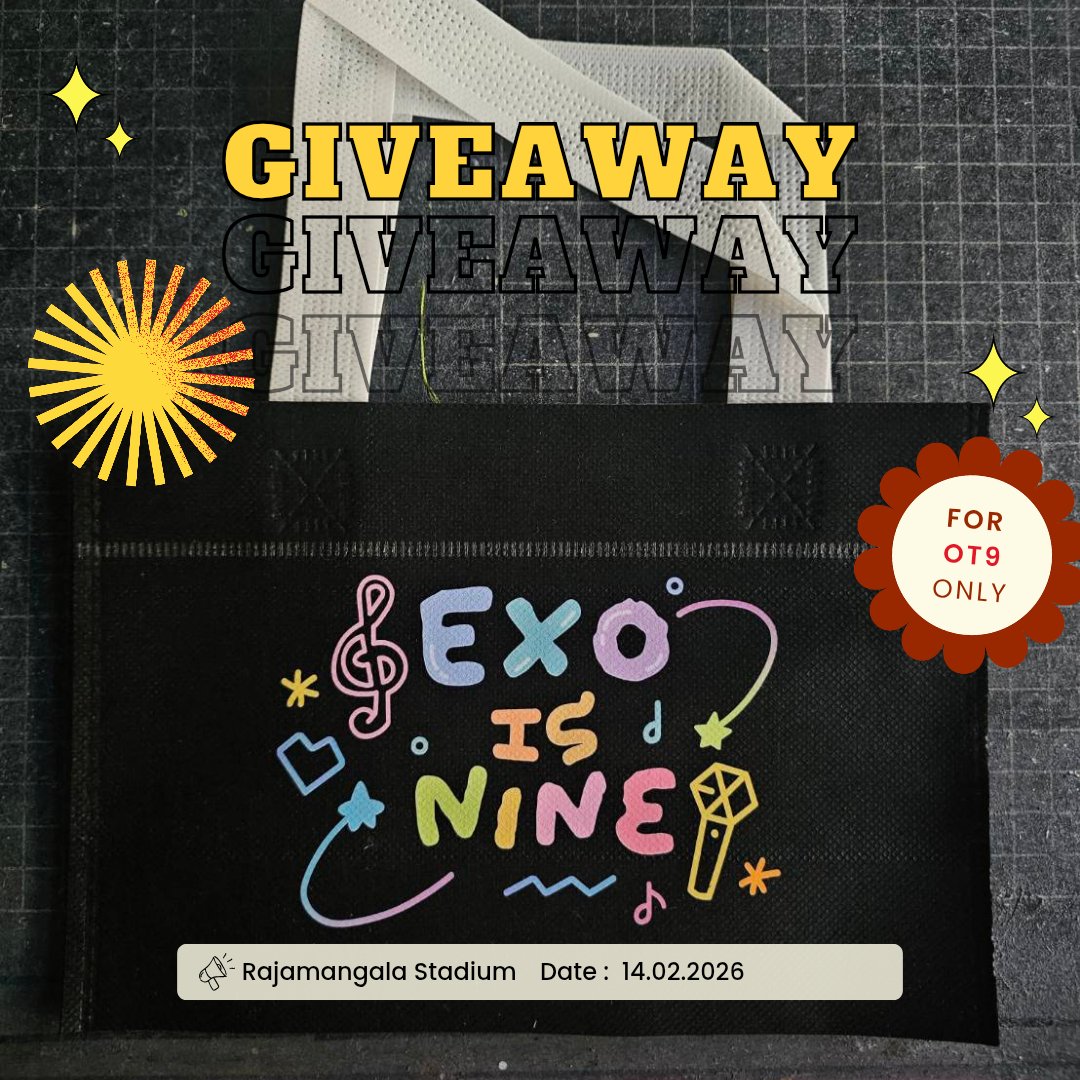 🖤 Giveaway แด่ ป้าแอ๋ว ot9 🖤

☀️ 14.02.2026
🏟 Rajamangala Stadium
🛍 Spunbond bag 50 pcs.

🔥 ยินดีแจกแอ๋วทุกคนที่มีหลักฐานยืนยันว่ารักวงแบบ ot9 คับ

Support giveaway by me &amp; <a href="/pcy_bbhdo/">✵미밀 🐶</a>
 #SMTOWNLIVE2025_26_BANGKOK #SMTOWN_LIVE_BKK  #exo #exol