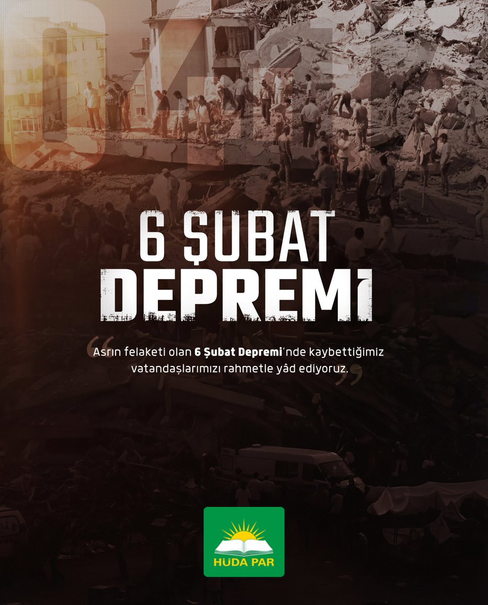6 Şubat’ta yaşanan ve “asrın felaketi” olarak hafızalarımıza kazınan depremlerde başta Malatya olmak üzere etkilenen tüm illerimizde hayatını kaybeden kardeşlerimizi rahmetle anıyoruz.

Rabbimiz ülkemizi ve milletimizi her türlü afetten muhafaza eylesin.

#6subat2023 
#6subat