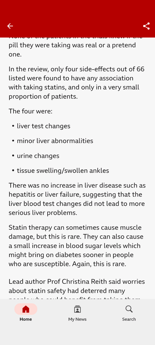 RedSpudd's tweet image. This @bbchealth story misses the impact of those side effects of statins that aren't currently listed in the packaging such as tendinopathy. They are well documented and real if not common.

bbc.co.uk/news/articles/…