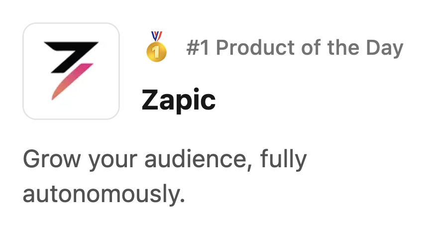 zapic_ai's tweet photo. 🏆 Zapic is Product of the Day on @peerpush_net 🚀

Thanks for the support 🙌

#ProductOfTheDay #Peerpush https://t.co/f2kJ296vtW