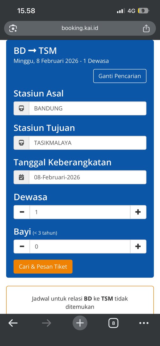 melywitria's tweet photo. Tolong @KAI121 ini error terus ga bisa book tiket 😭 https://t.co/jIlJzDxlGg