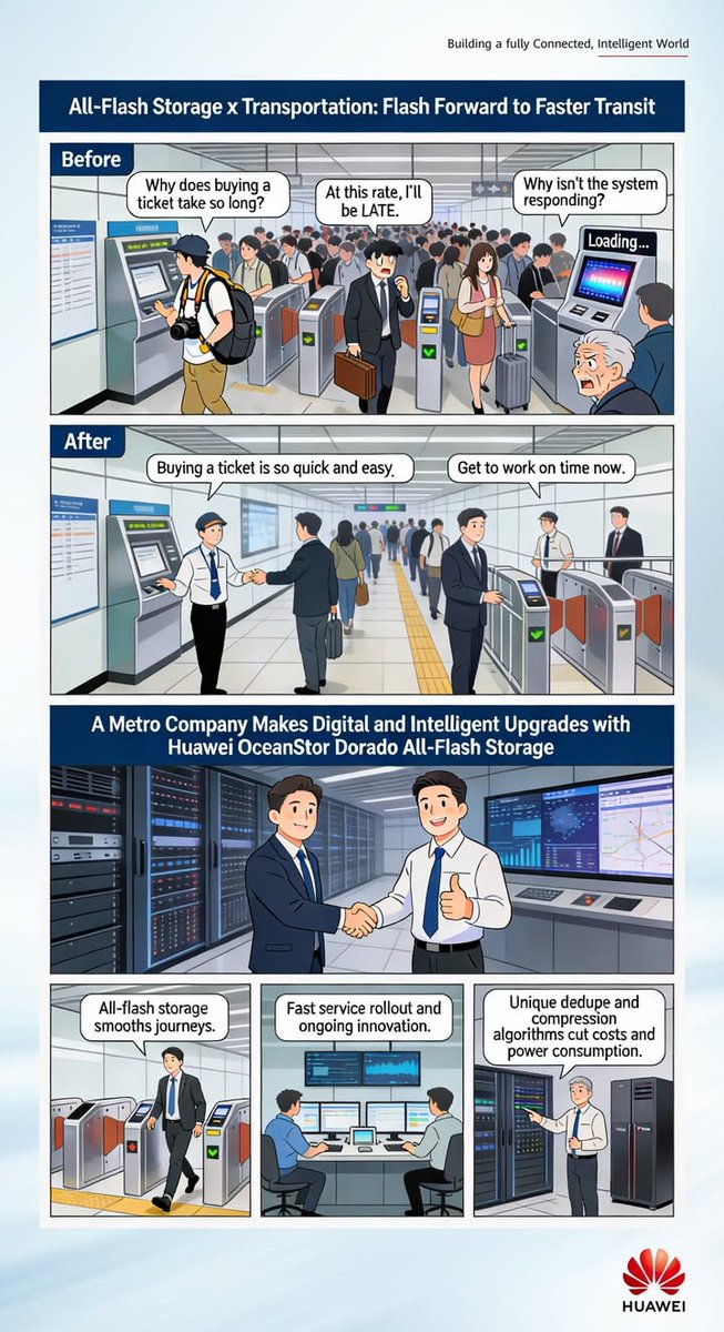 Scopri come Huawei #OceanStorDorado sta rivoluzionando il settore dei trasporti con storage all-flash. Viaggi più fluidi, servizi rapidi e costi ridotti grazie a deduplicazione e compressione avanzate. 
Scopri di più: bit.ly/4rv0jD3

#HuaweiStorage #DigitalTransformation