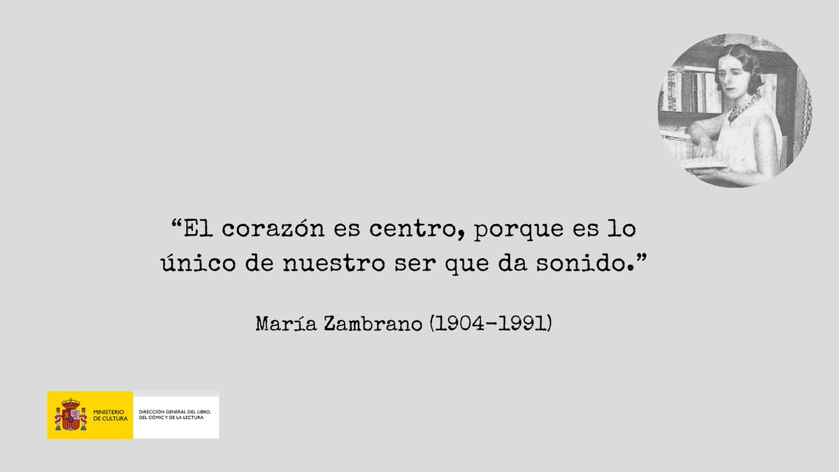 librolecturagob's tweet photo. Hoy recordamos a María Zambrano, en el 35.º aniversario de su fallecimiento. Filósofa esencial del pensamiento español, fue la primera mujer en recibir el Premio Cervantes, del que se cumplen 50 años. Su obra, atravesada por la razón poética, sigue invitándonos a pensar y a leer. https://t.co/FcGPfs1nzZ