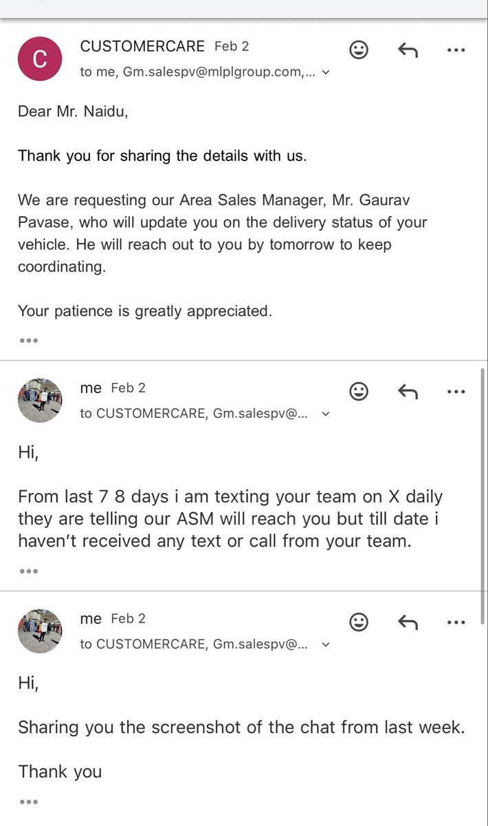 ashvinnaidu's tweet photo. @anandmahindra @Mahindra_Auto @MahindraRise 

Good afternoon Sir,This is how your team is doing with the customer over the last 20 days i am waiting for the call but there has been no response from their end they are not giving a reply on mail also please look into this https://t.co/Mp0W5qGyC9
