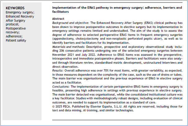 JHealthQualityR's tweet photo. 📰 Implementation of the ERAS pathway in emergency surgery: adherence...
✏️Original by S Postigo-Morales et al in the @JHealthQualityR #RevistaSECA #JHQR
👉 https://t.co/HAC5RW7ibd
✅ #QualityHealthcare #EmergencySurgery #ERAS #PostoperativeRecovery #Adherence #PatientSafety https://t.co/DSj4XT0drL