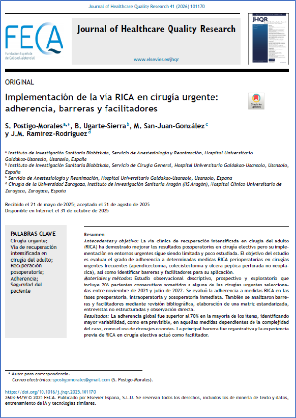 JHealthQualityR's tweet photo. 📰 Implementation of the ERAS pathway in emergency surgery: adherence...
✏️Original by S Postigo-Morales et al in the @JHealthQualityR #RevistaSECA #JHQR
👉 https://t.co/HAC5RW7ibd
✅ #QualityHealthcare #EmergencySurgery #ERAS #PostoperativeRecovery #Adherence #PatientSafety https://t.co/DSj4XT0drL