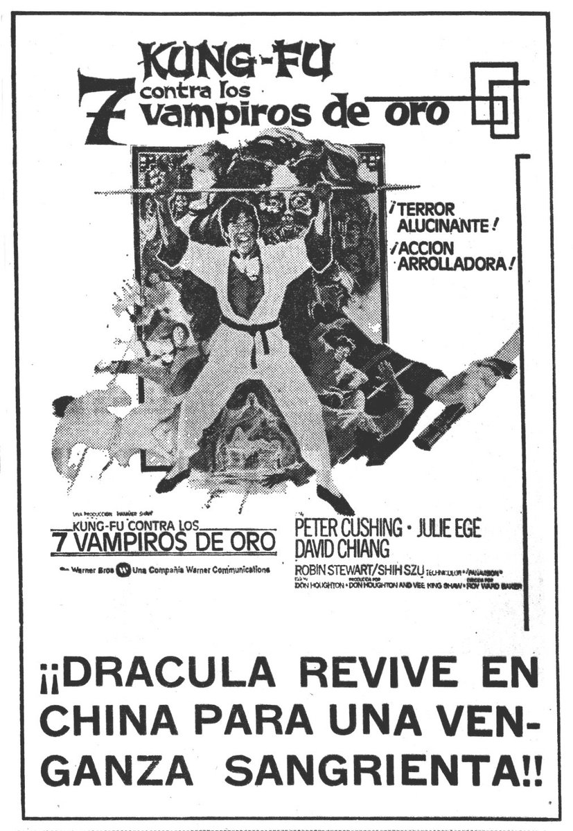 Buenos días. El 6 de febrero de 1976 se anuncia en prensa la llegada (aún sin fecha ni cine) de una coproducción Hammer-Shaw Brothers en la que Drácula revive en China para una venganza sangrienta. #Efeméride