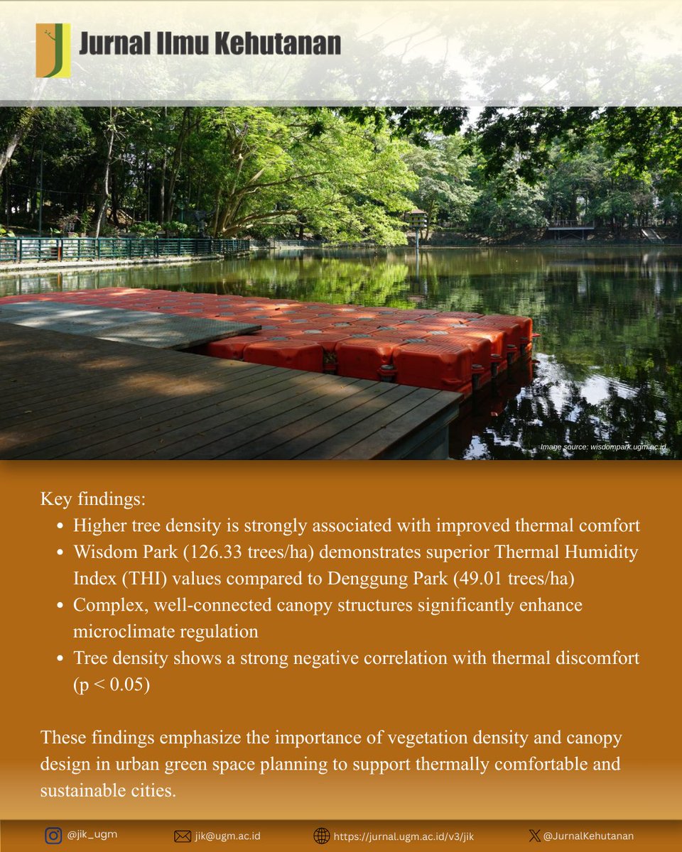 JurnalKehutanan's tweet image. Feeling cooler under the trees isn’t just a feeling. Dense canopies help regulate urban heat and improve outdoor comfort.

Read the full article  jurnal.ugm.ac.id/v3/jik/article…

#ThermalComfort #Microclimate #UrbanPlanning #GreenSpaces #ClimateAdaptation